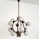 Stilnovo Italian Midcentury Chandelier, Brass & Opaline Glass, 1950s