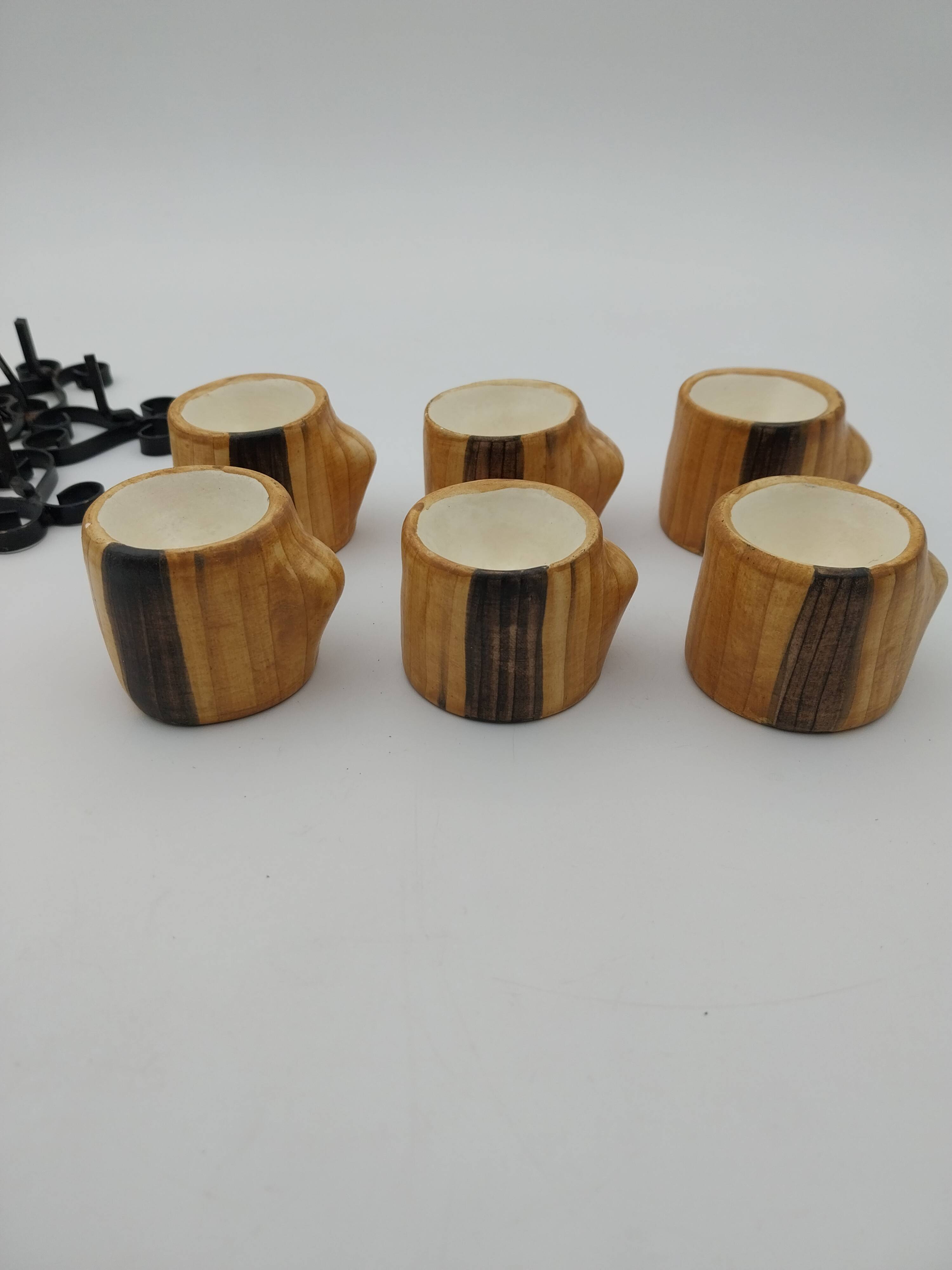 6 Grandjean Jourdan faux wood ceramic egg cups with support