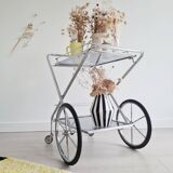 Rolling trolley - chrome and glass shelves