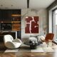 Organic abstract on burgundy stretched canvas 100x81cm