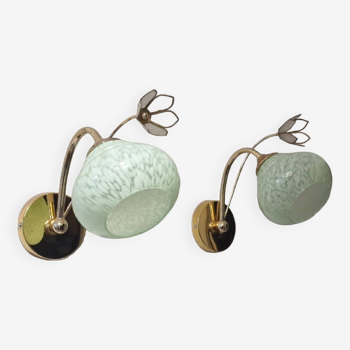 Clichy glass and mother-of-pearl flower wall lights