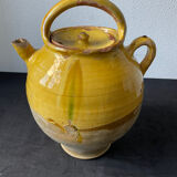 Cruche gargoulette chevrette en terre cuite jaune vernissé XIX eme siècle