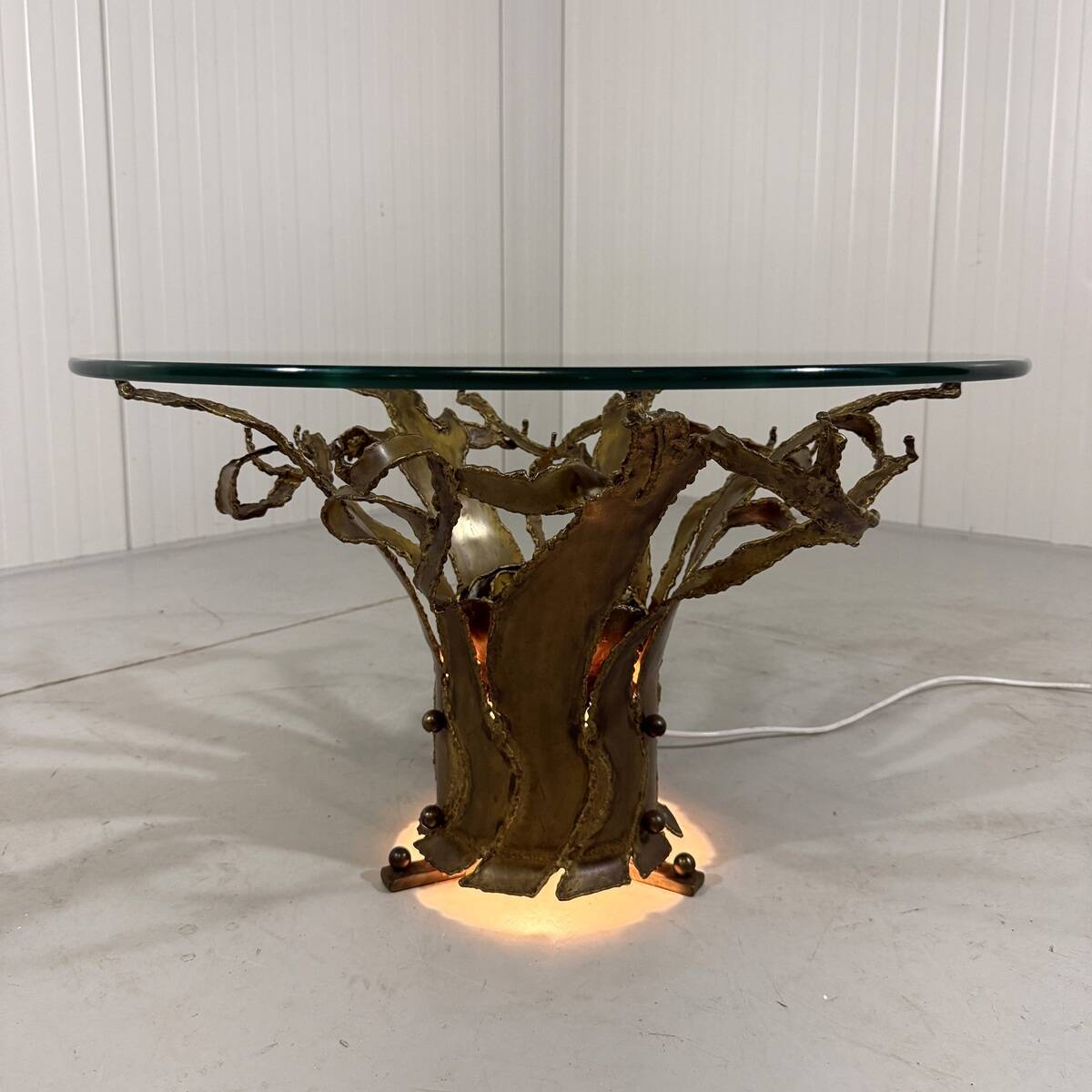 Illuminated brutalist coffee table dark brass 1960’s