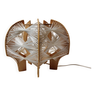 Scandinavian wooden and wire table lamp - 1960s