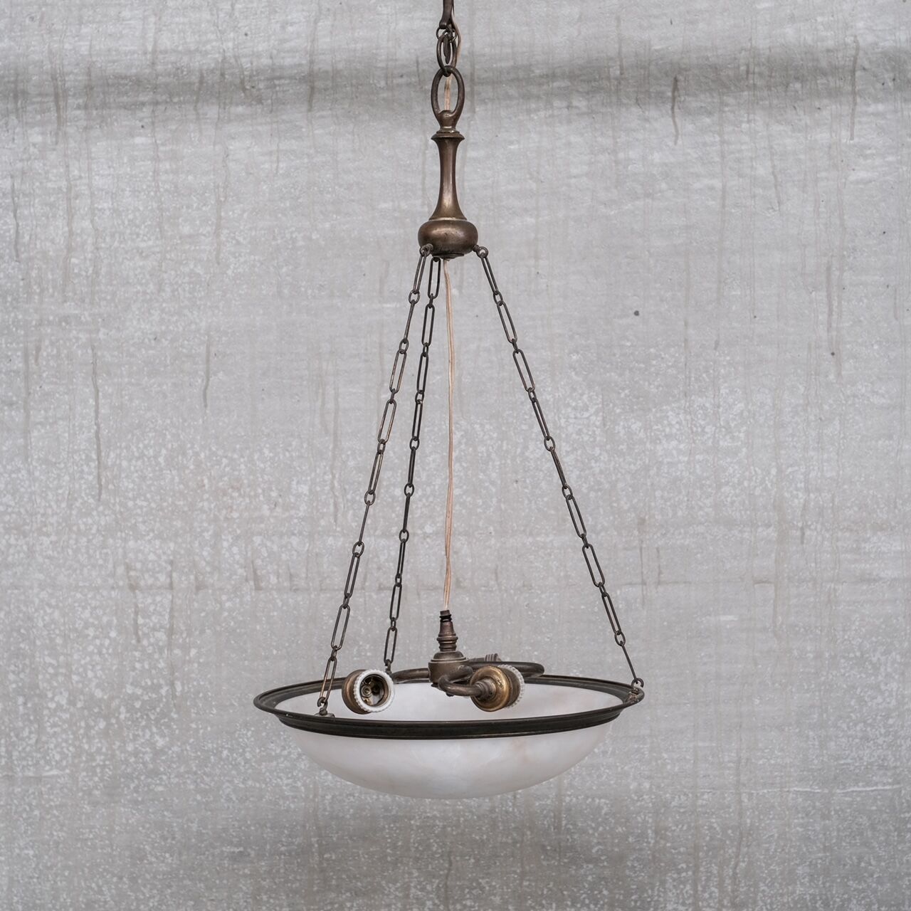 Brass and alabaster french antique plafonnier