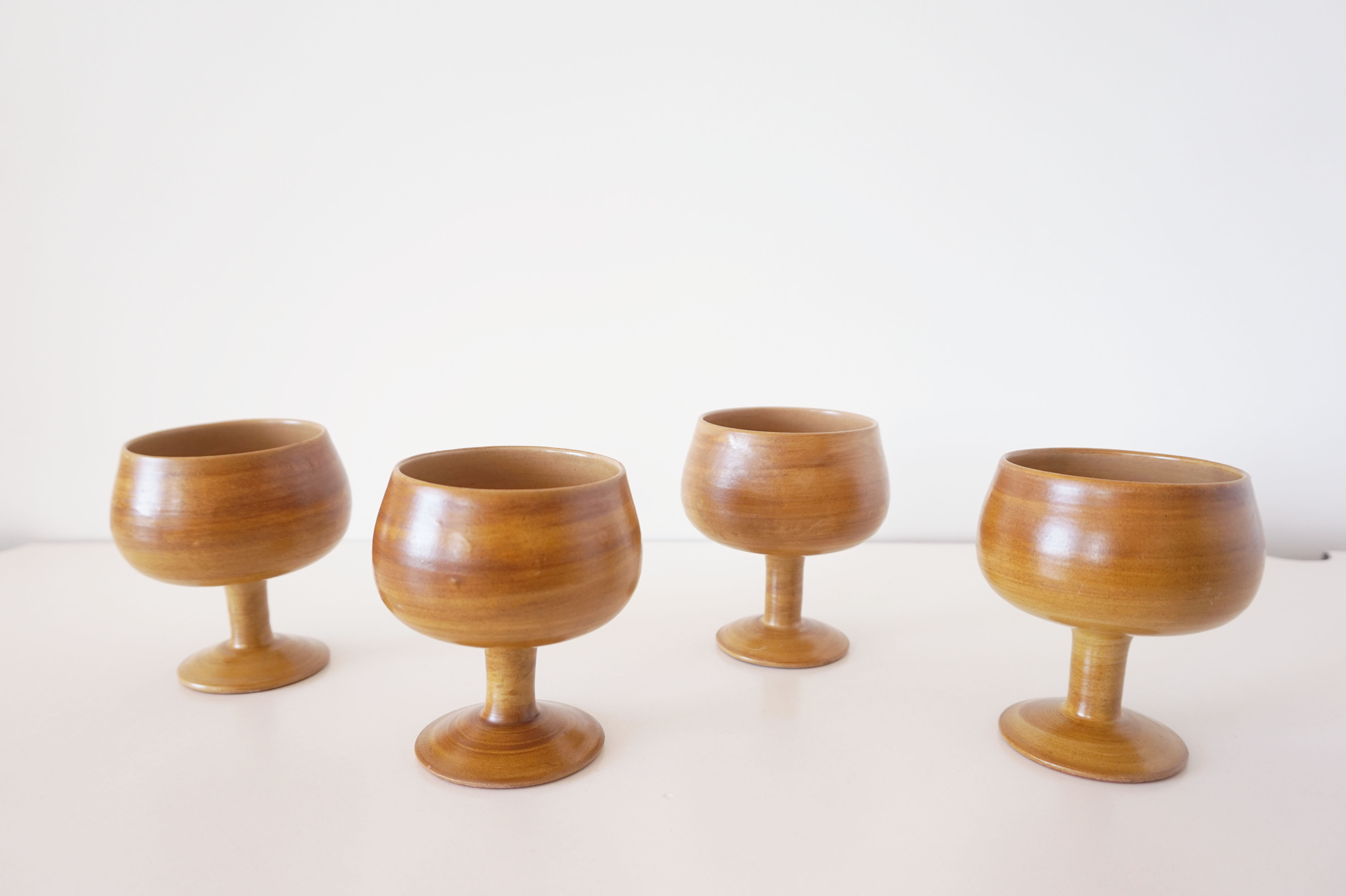 Set of ceramic stemmed glasses 1970