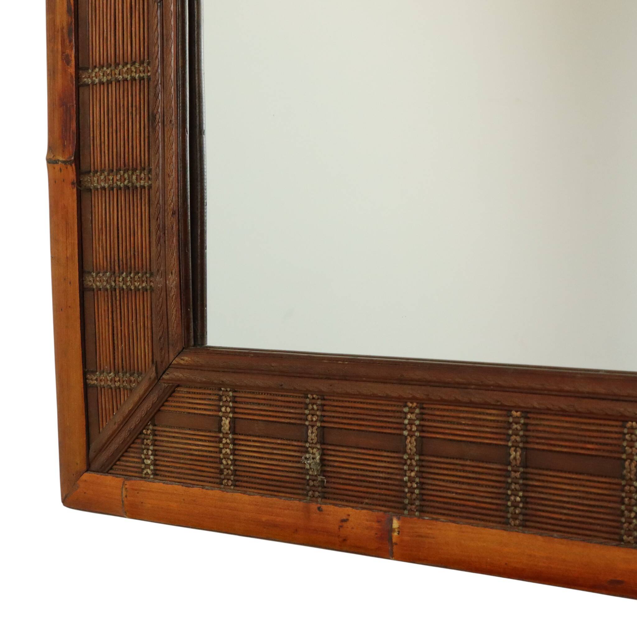 Vintage Square Bamboo and Rattan Mirror Boho 70cm