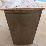 Old industrial furniture in rusty effect metal with two drawers on casters