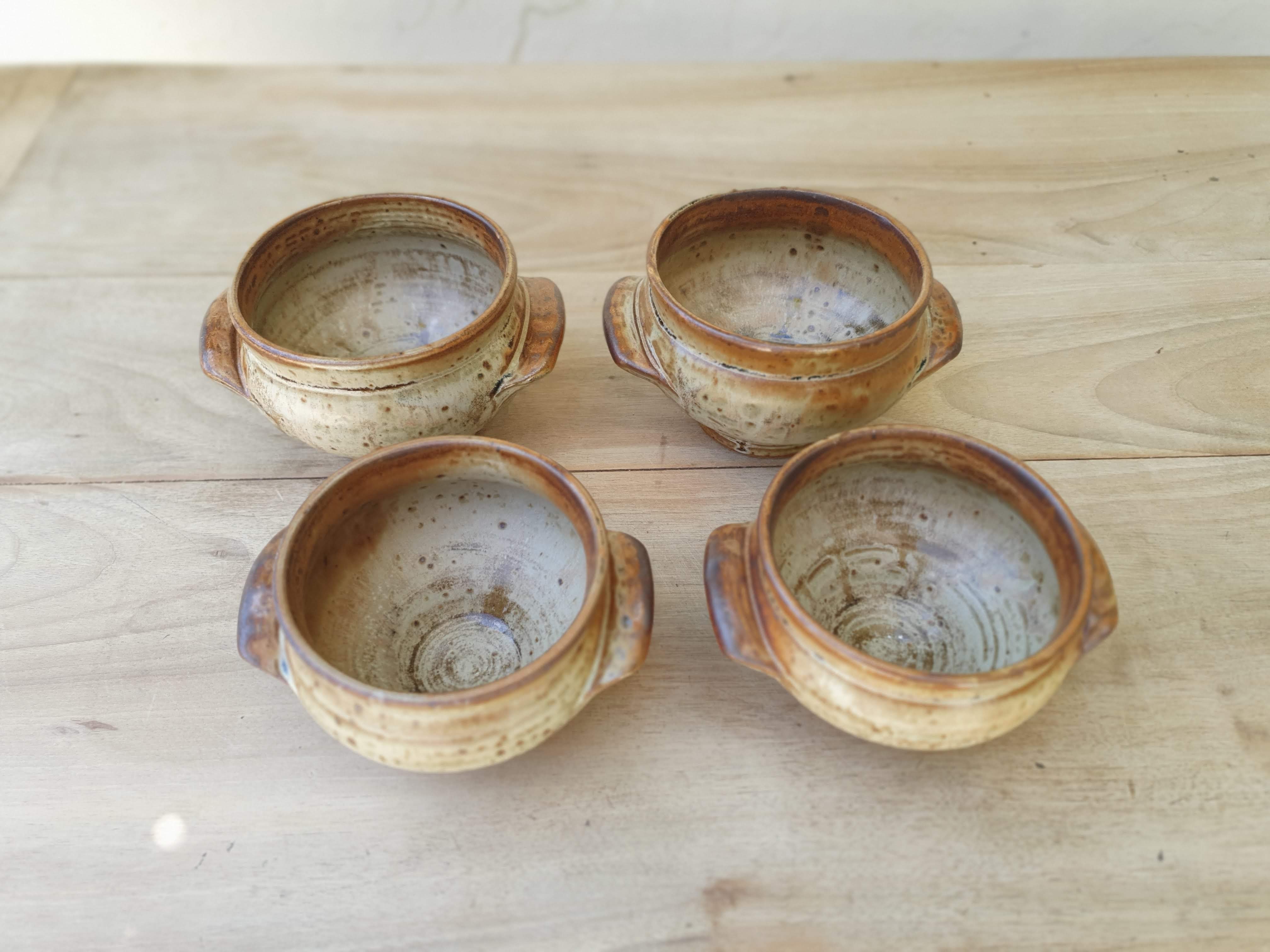 4 sandstone onion soup bowls