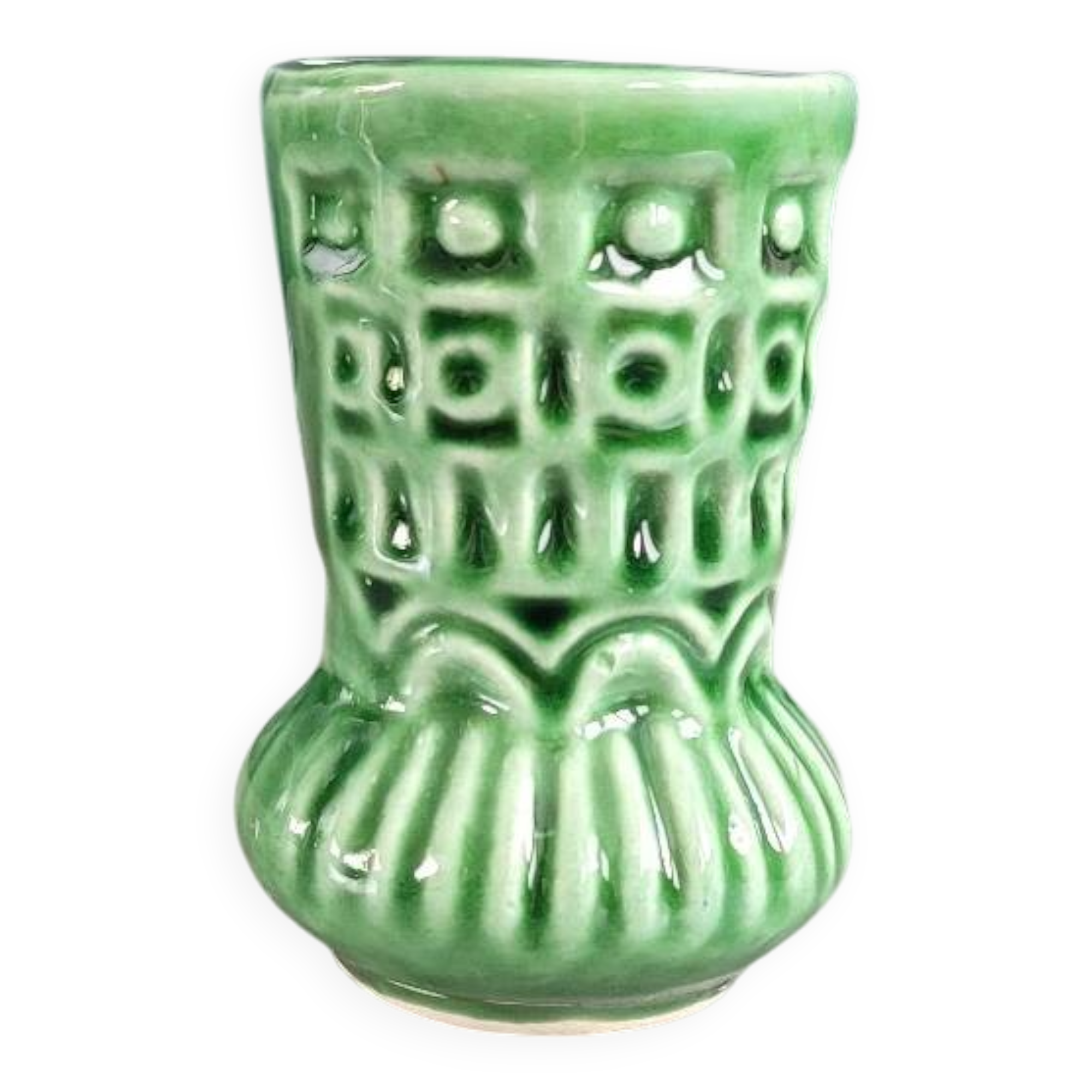 Small vintage green patterned vase
