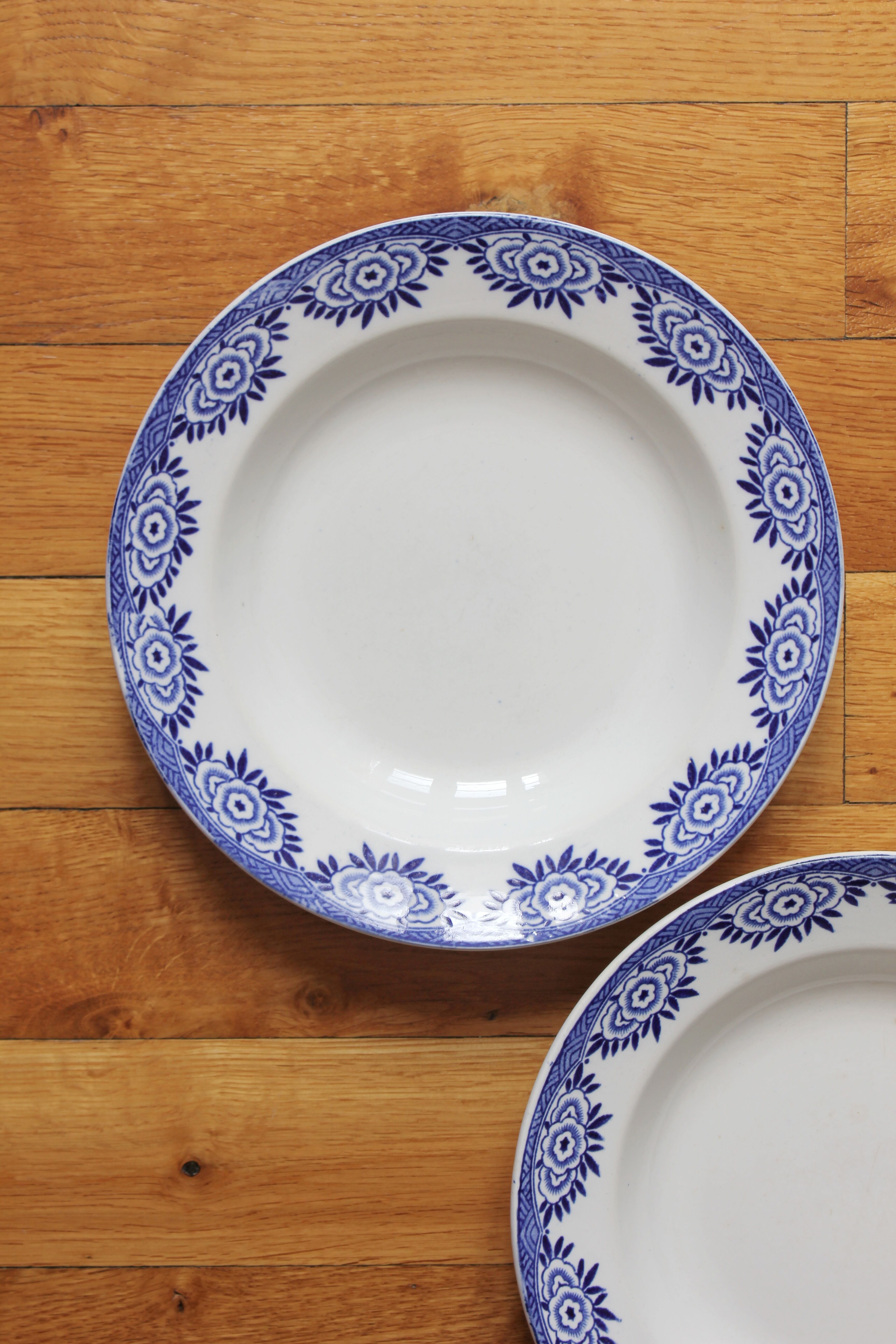 2 ironstone soup plates, "Capri" pattern, Digoin Sarreguemines, Art Deco