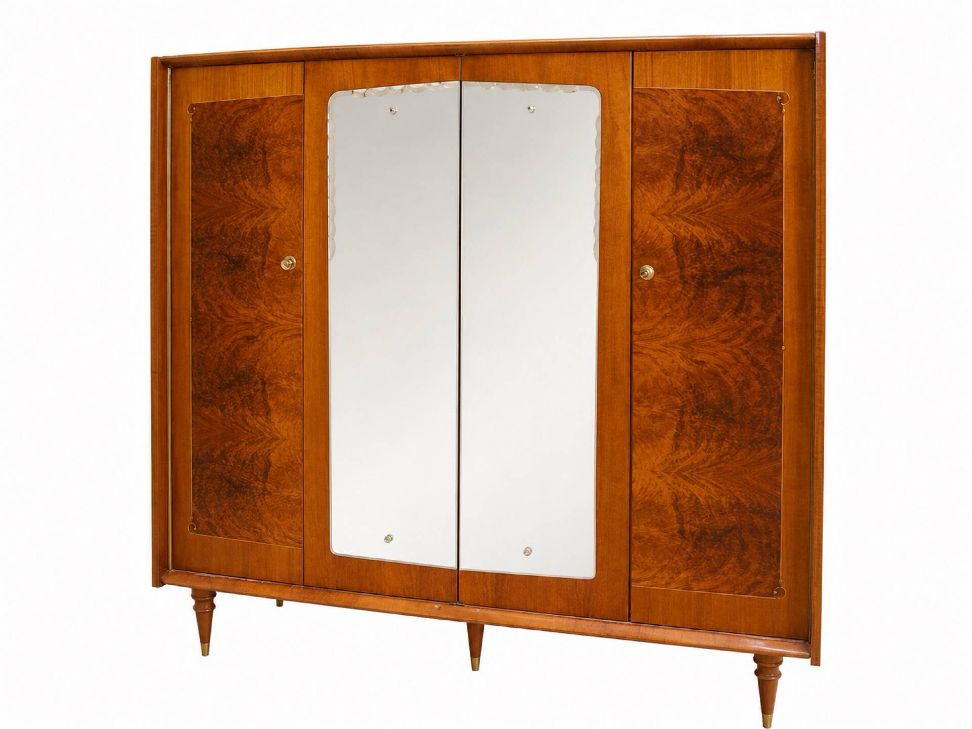 Large Art Deco wardrobe in wood veneer and mirrors, 1930s.