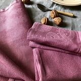 Set of four old damasked towels dyed cyclamen