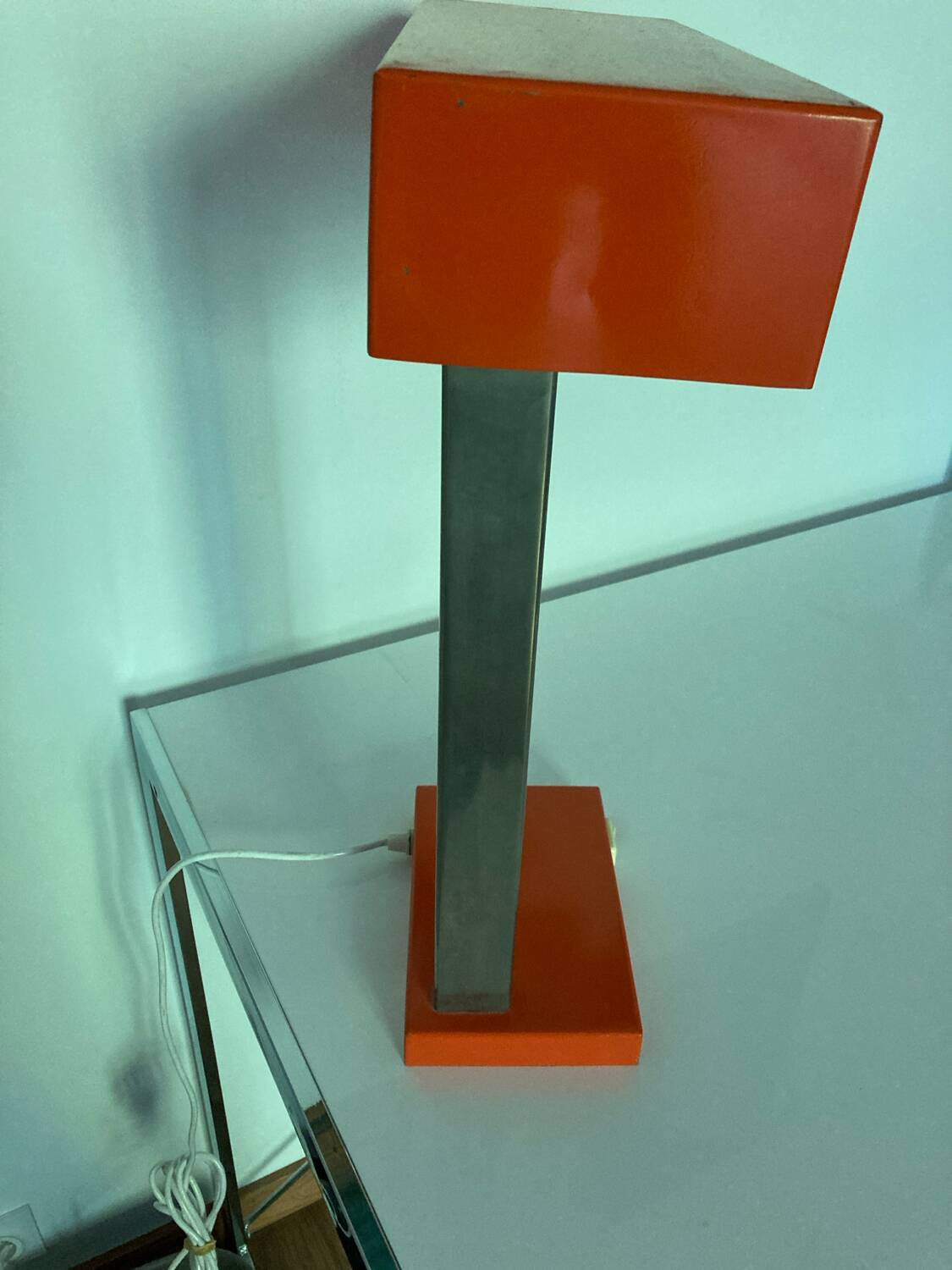 Large vintage orange desk lamp from the 70s in metal