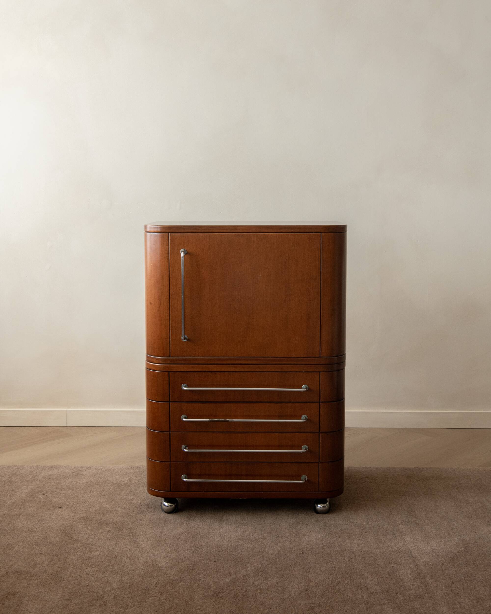 Art Deco Italian Wood Cabinet With Chrome Details, 1930s