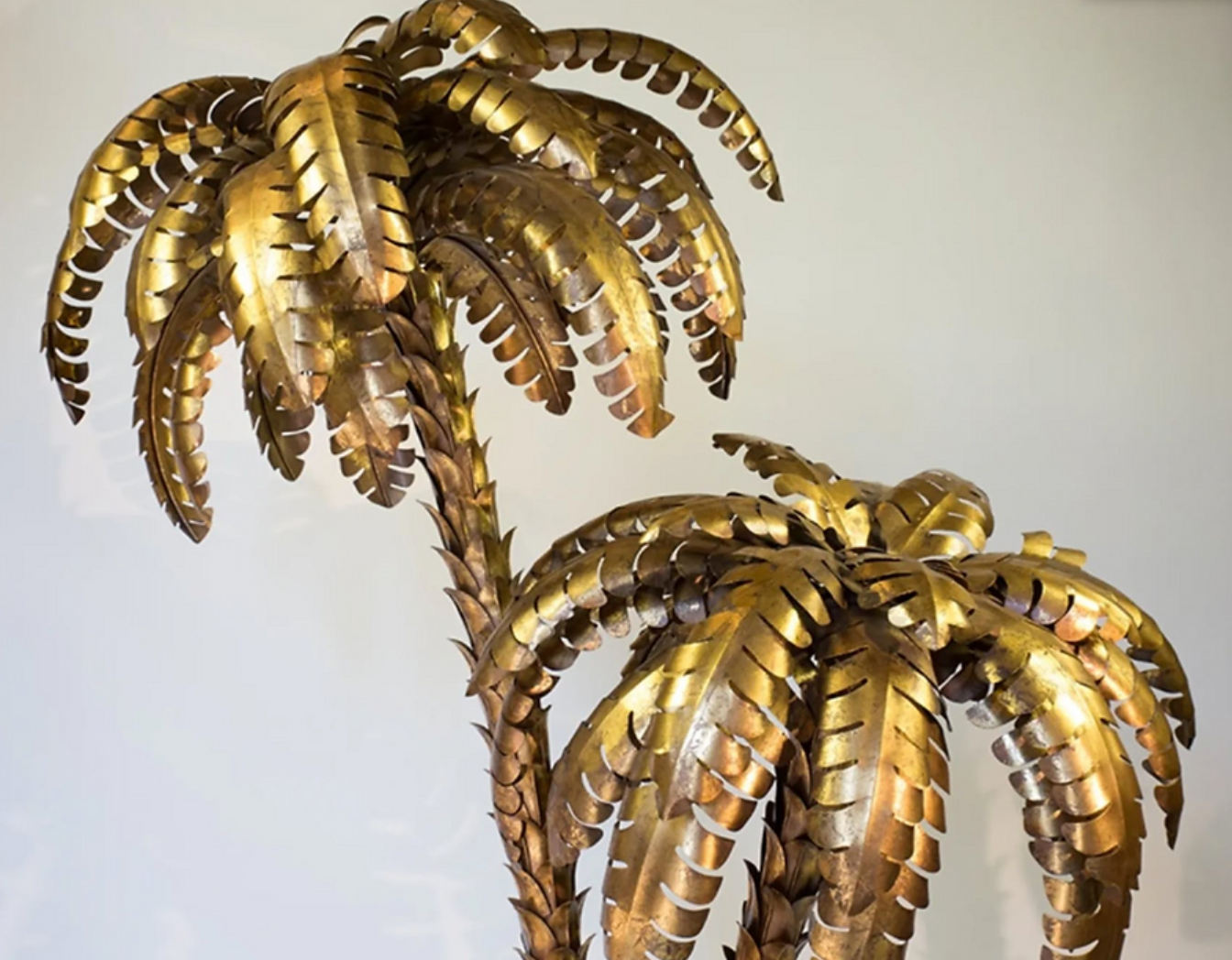 Palm tree floor lamp with 3 heads in gold metal