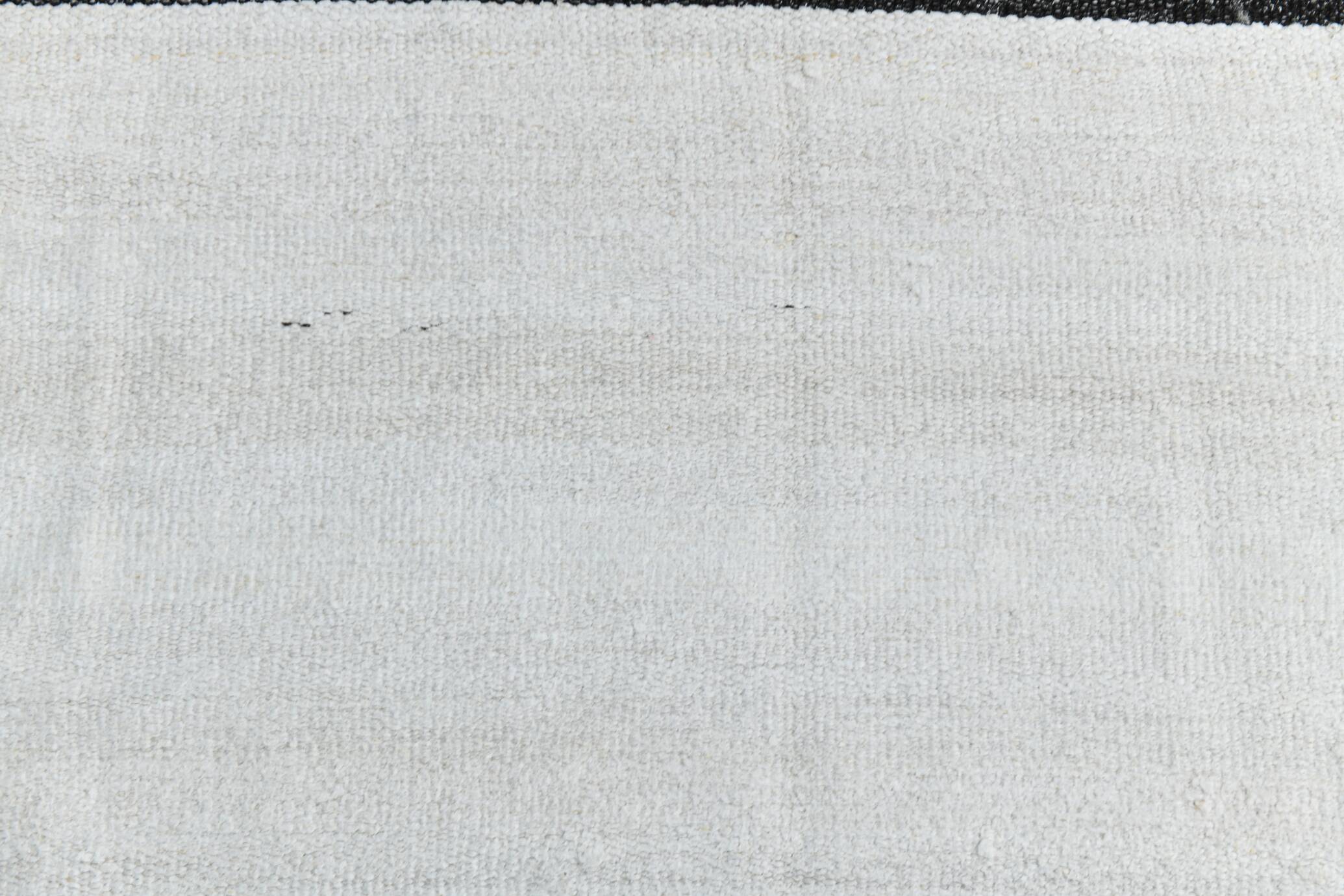 %100 Wool Beige & Black Striped Vintage Kilim Rug, 309x366 Cm