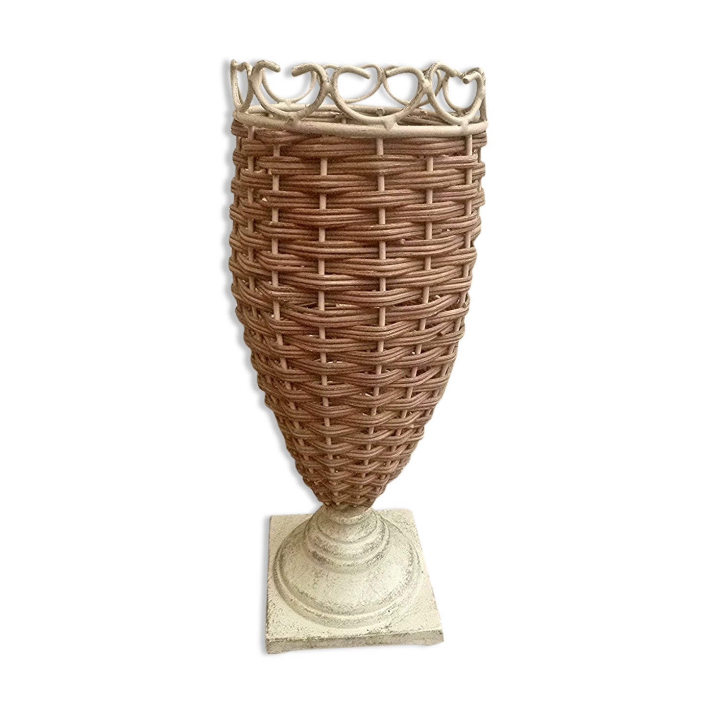 Vintage metal and wicker vase