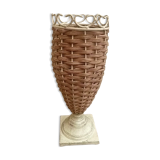 Vintage metal and wicker vase
