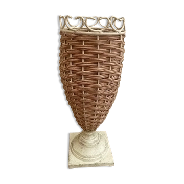 Vintage metal and wicker vase