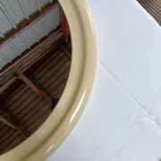 Round mirror in cream plastic, French house Syla, 70s