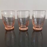Set of 3 pink smoked glasses in chiseled glass from the 1950s