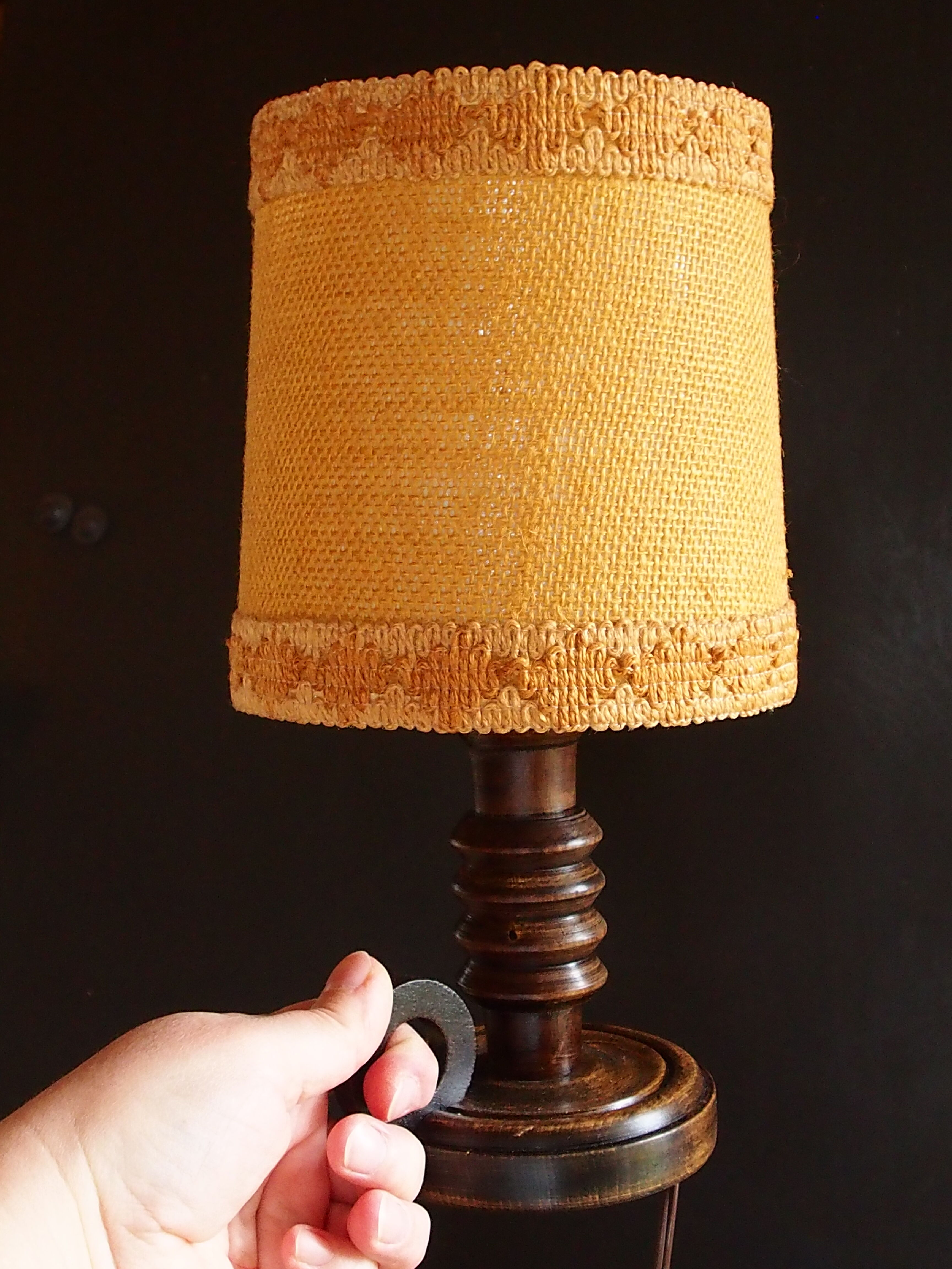 Vintage turned wooden candle holder lamp