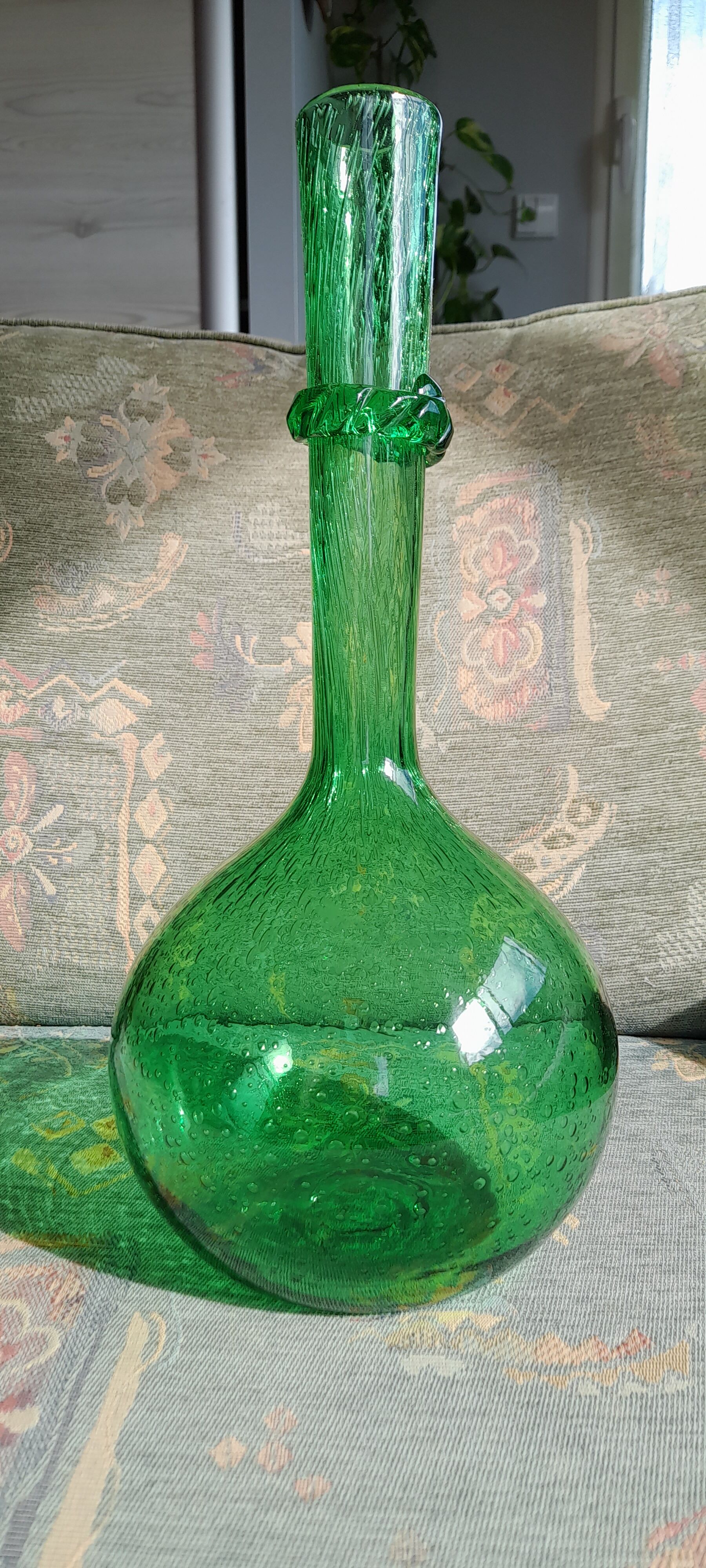Green vase, biot 60s blown glass