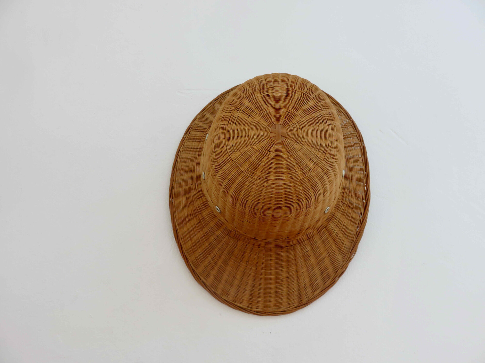 Hat, colonial rattan helmet, wicker 70s