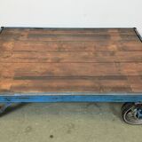 Grand chariot table basse industrielle bleue, 1960