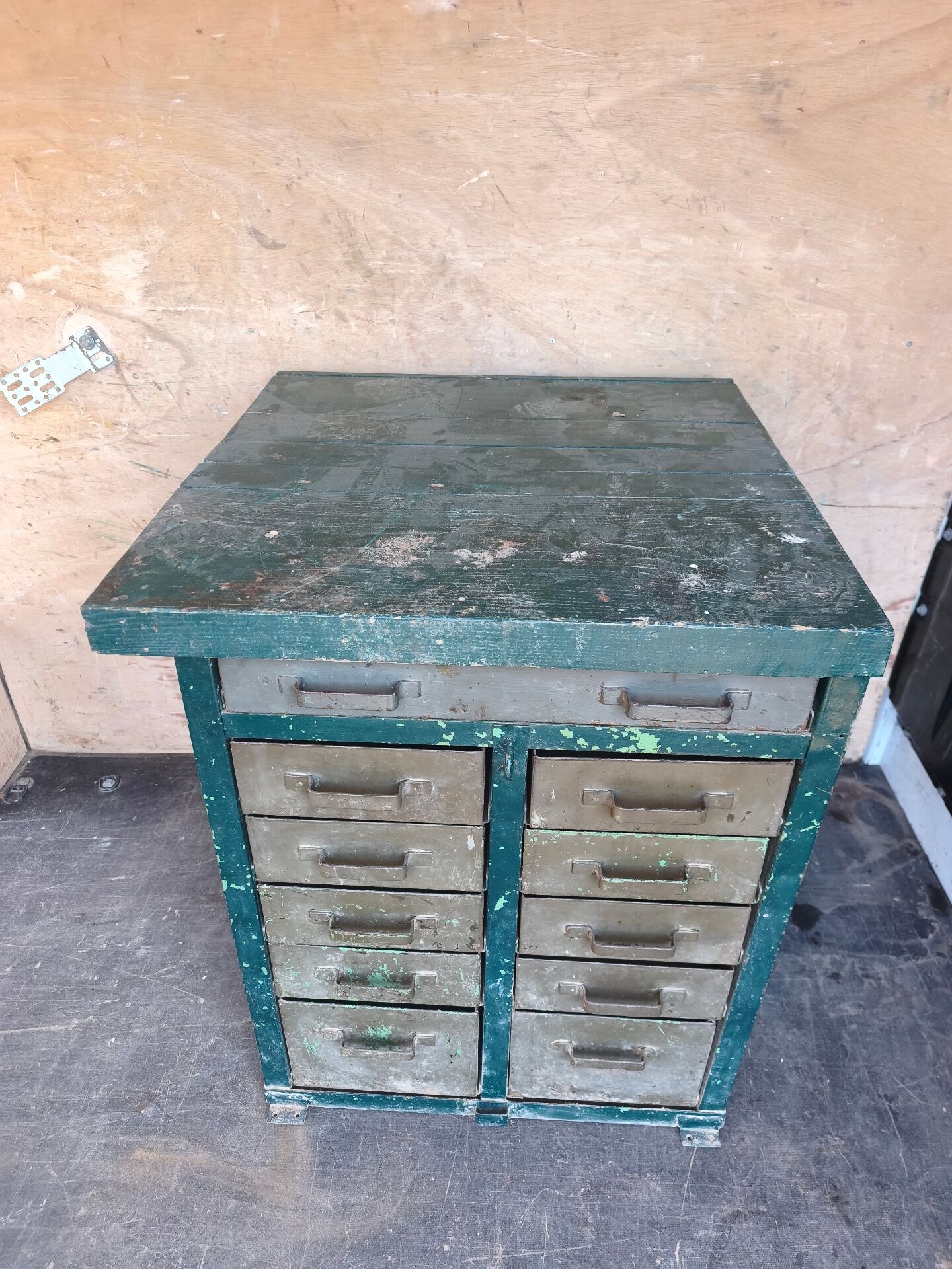 Metal workshop and military furniture with 11 drawers, 1950.