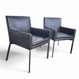 Pair manet minotti arm chairs 2004 / dark brown leather / chrome