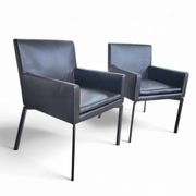 Paire de fauteuils Manet Minotti 2004 / cuir marron foncé / chrome