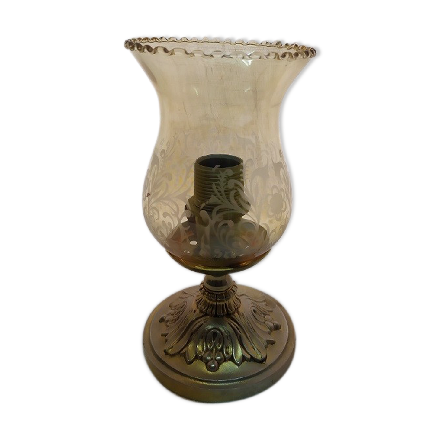 Bedside lamp base brass cast iron globe old chiseled glass