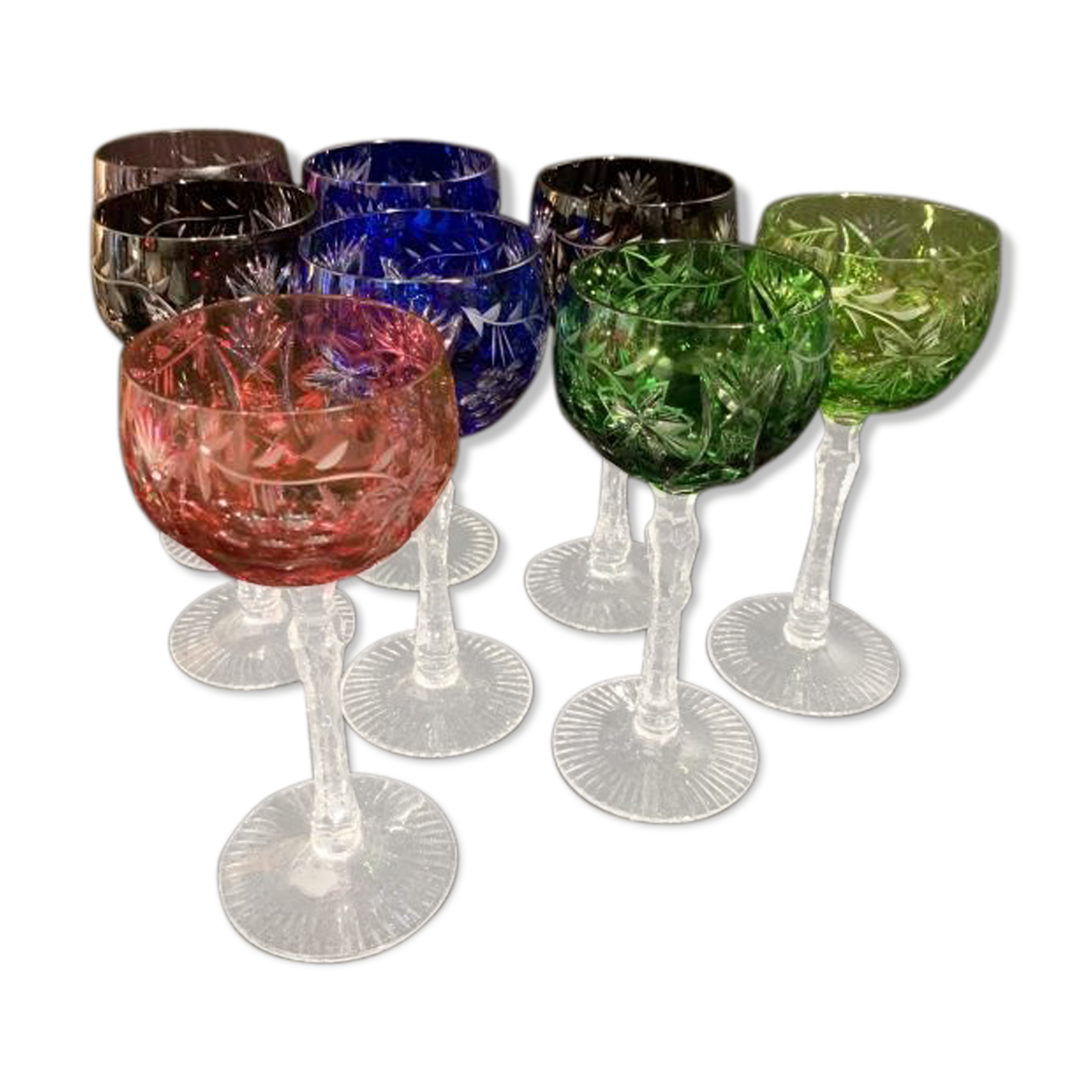 Saint Louis Baccarat colored crystal wine glasses