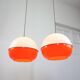 Space Age Italian Orange Plexiglass and Brass Pendant Lamp, 1970s
