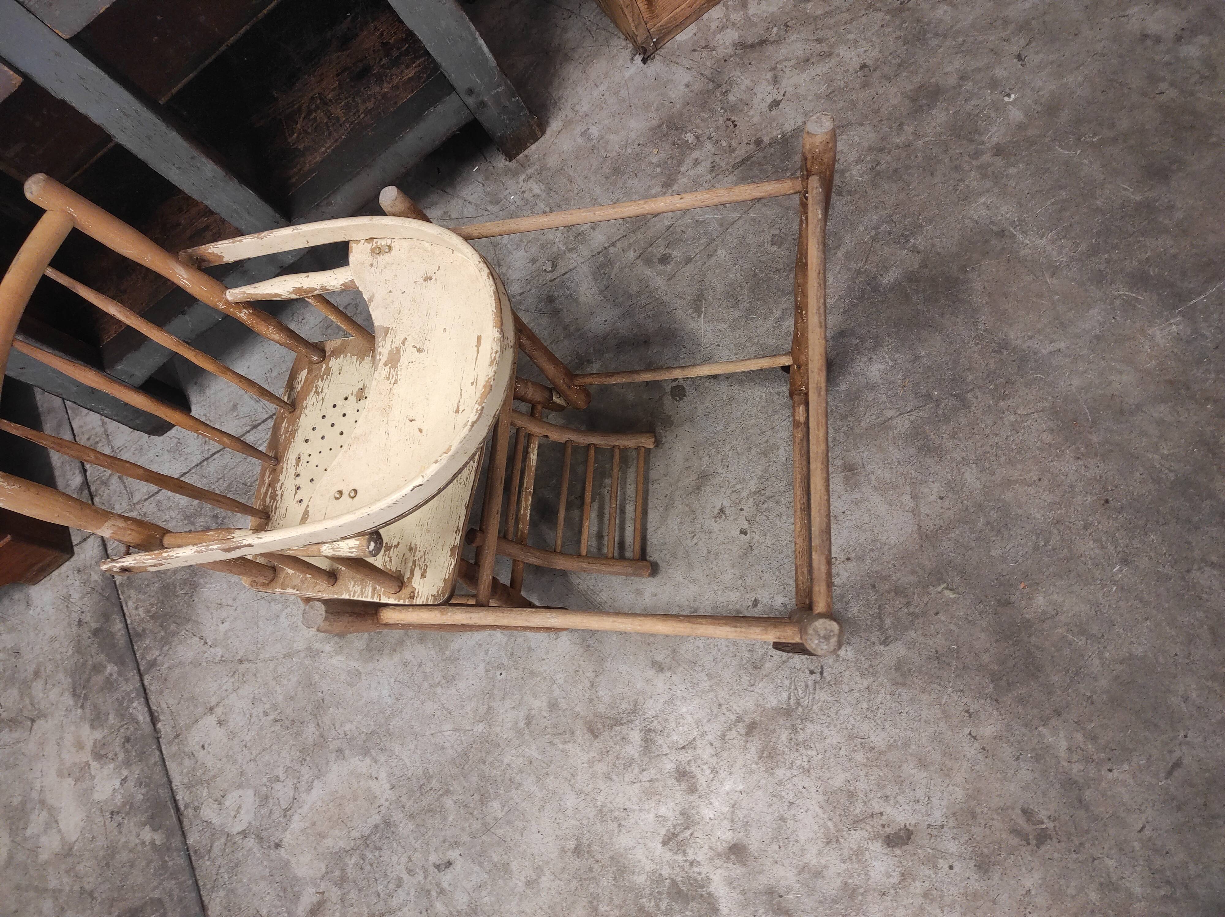 High chair retro baby old wood beech modular patinated white cream art deco dlg Baumann