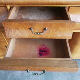 Buffet de cuisine galbe allemand double corps orme 1950s 6 tiroirs vitrine mag