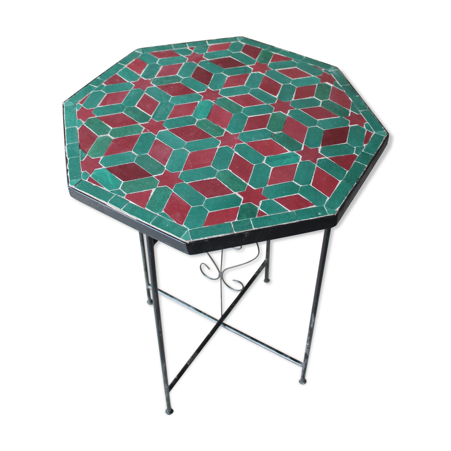 Table d'appoint en fer forgé et carreaux marocains zellige