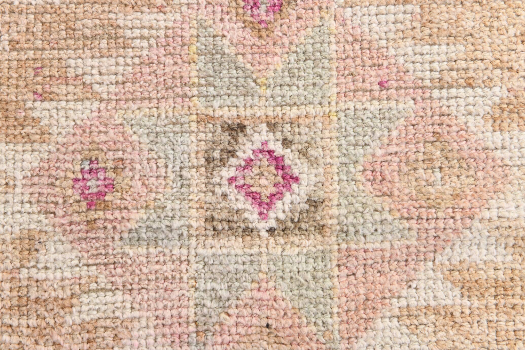 3x12 Pink & Cream Turkish Runner Rug, 80x364Cm