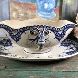 Saucière Sarreguemines modele Cluny décor arabesque bleue