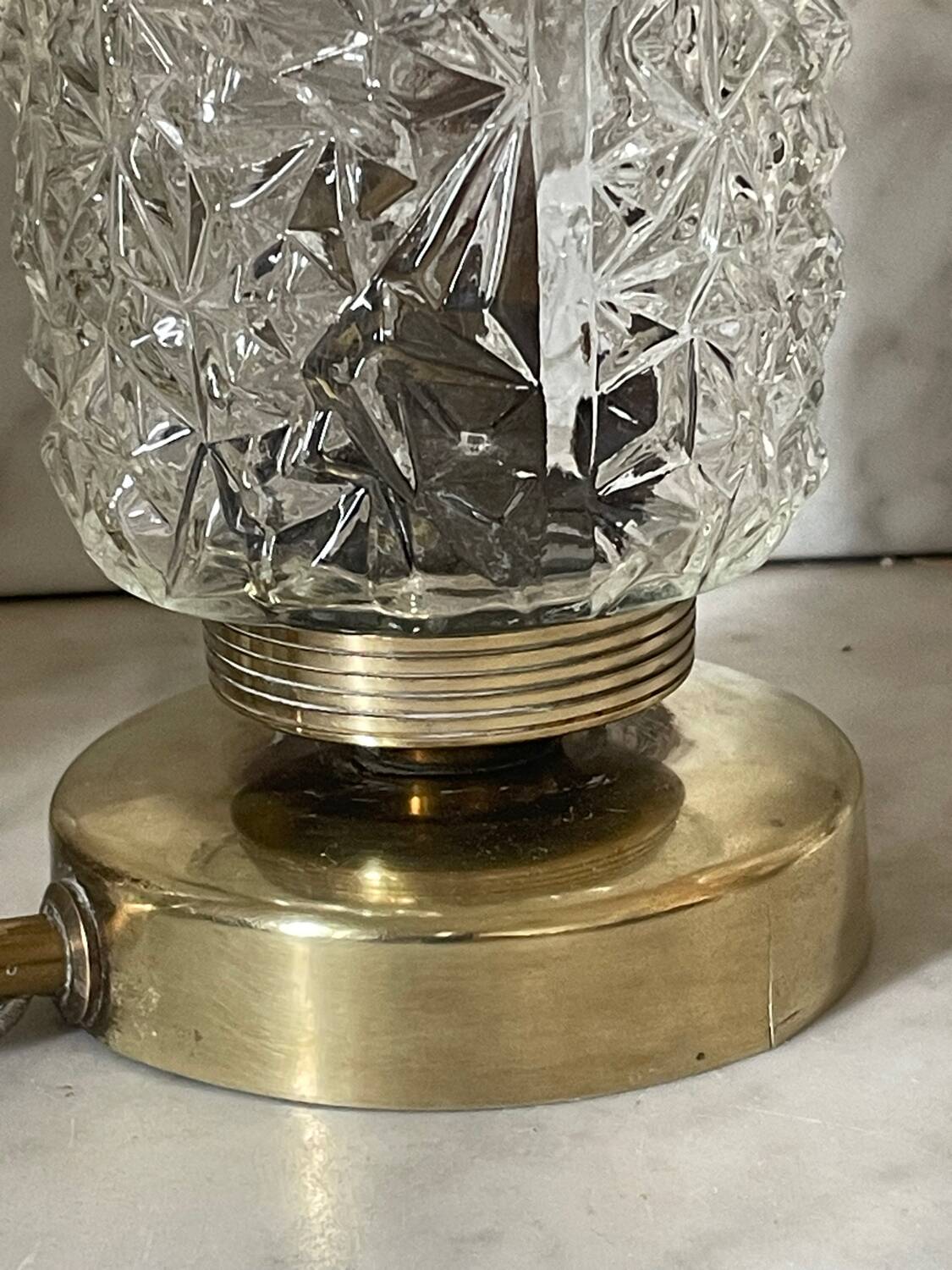 Pair of 1950s brass and glass bedside lamps