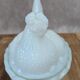 Hen on white opaline glass basket – marked Sv