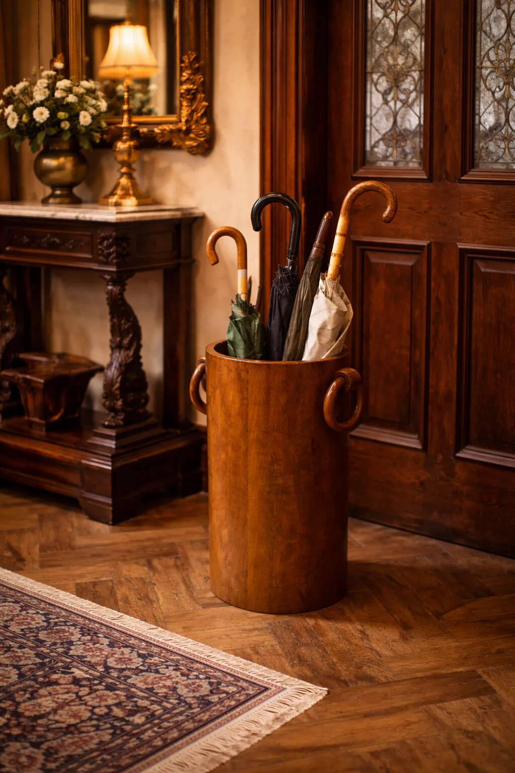 Vintage brutalist umbrella stand or walnut from the 50s/60s.