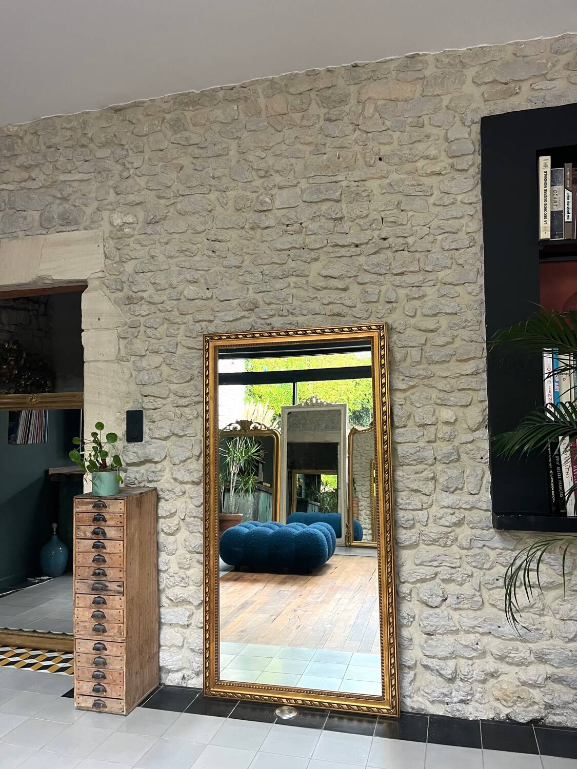 Antique mirror from the 18th century, 166/87.5 cm, copper leaf.