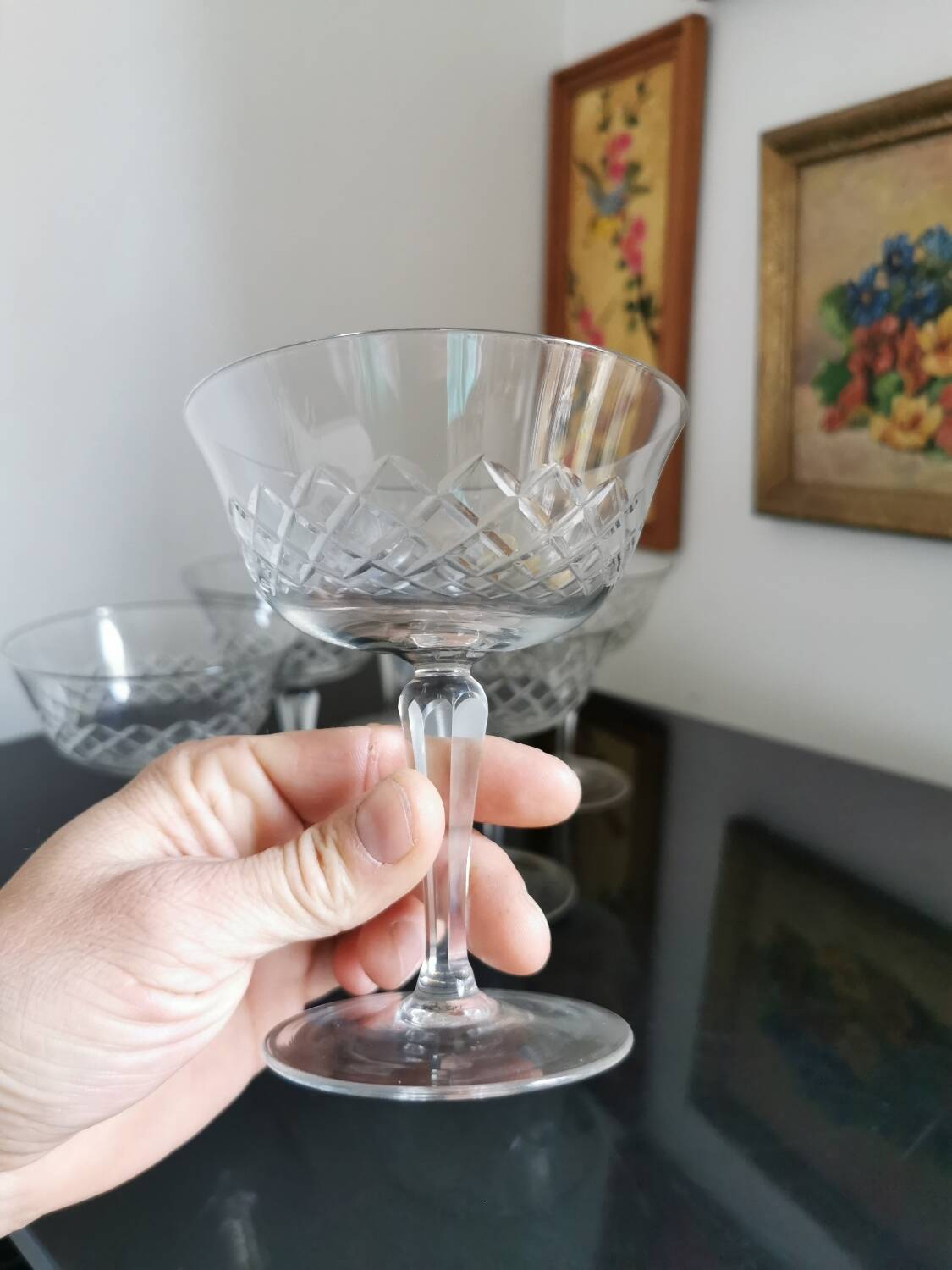 6 crystal champagne glasses