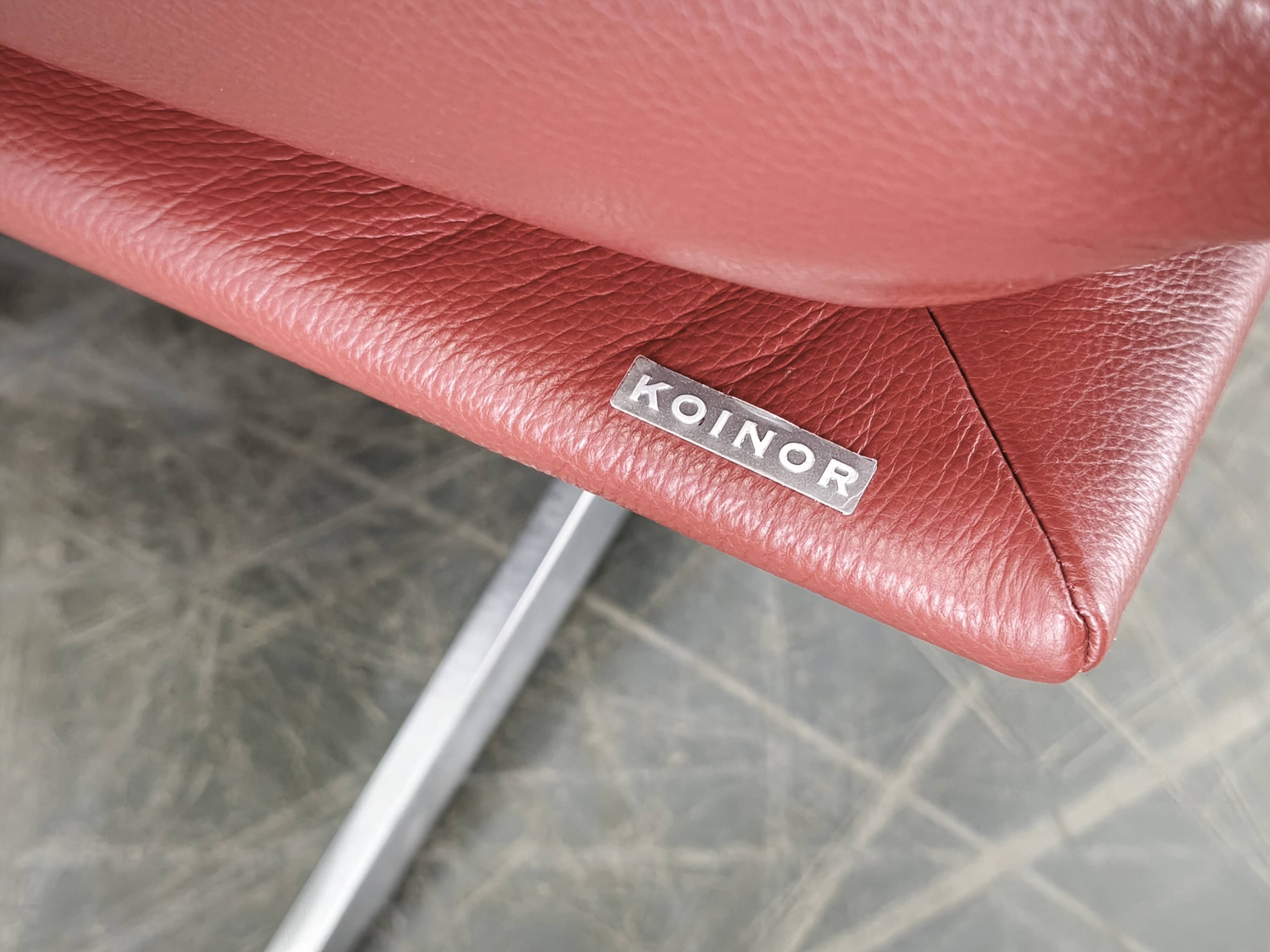 German Koinor Leather Bench with Brushed Stainless Steel Base 2020s