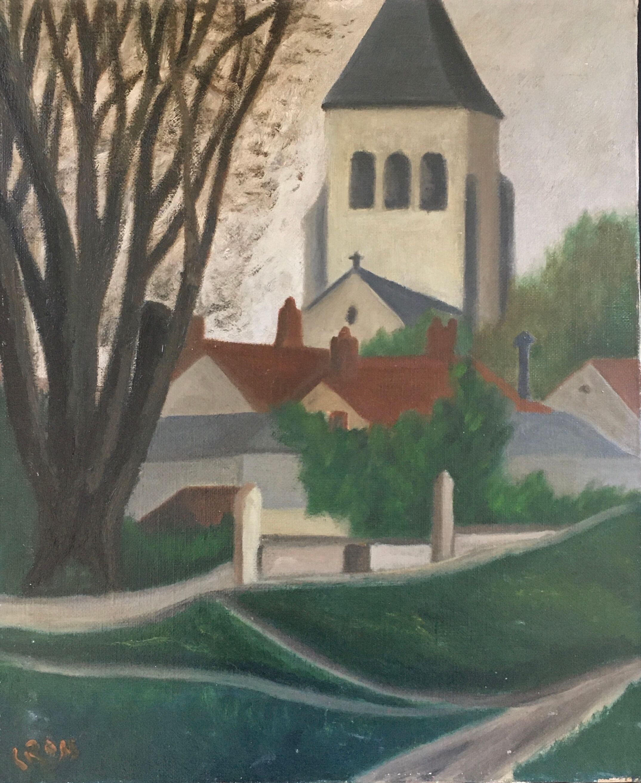 Old painting of the village and its church