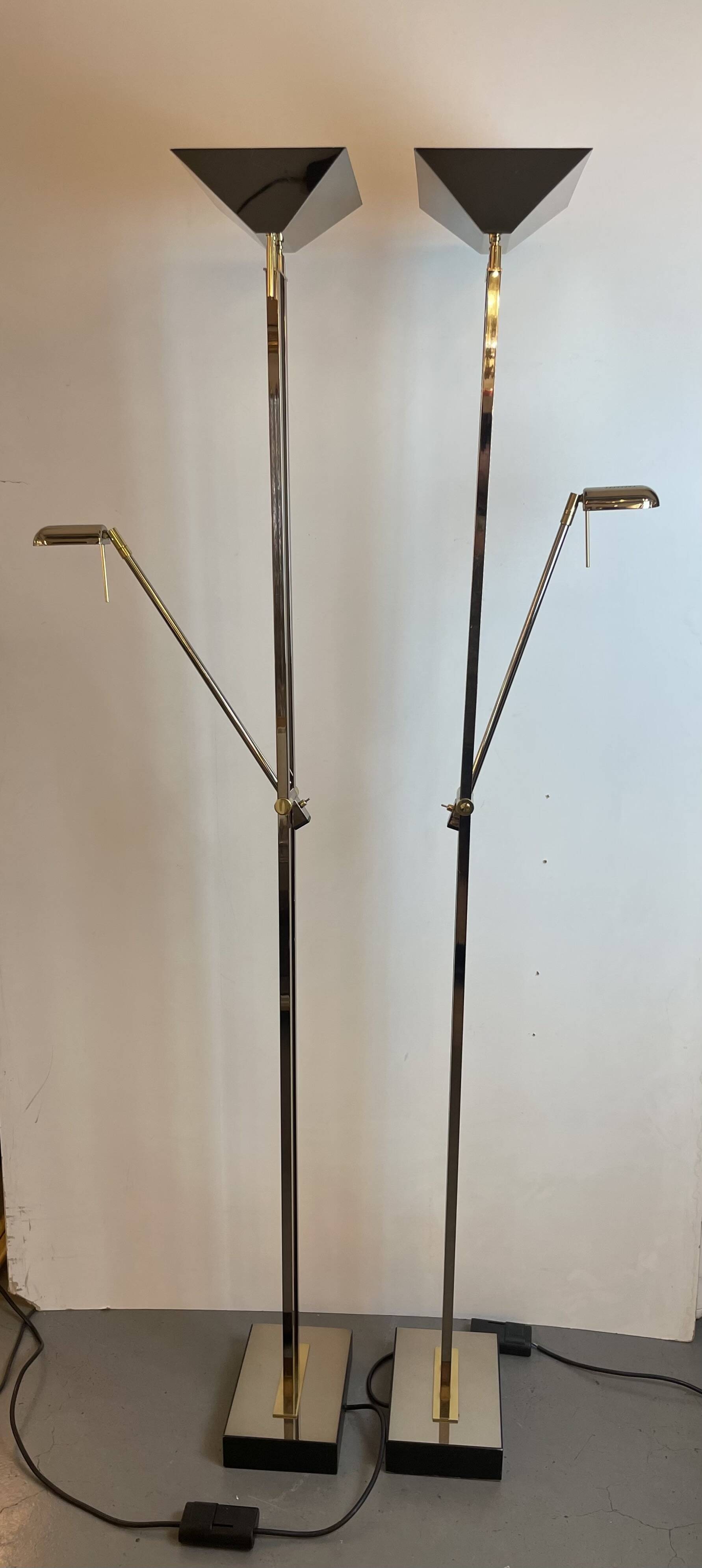 Chrome and brass floor lamp by Deknudt Belgium, 1980s