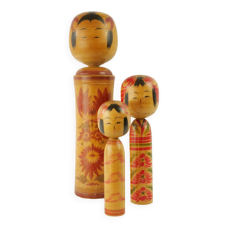 Lot de 3 grandes kokeshi japonaises